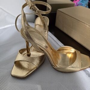 Zara Gold Heels with Ankle Strap and Peep-Toe